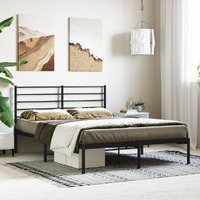  Metal Bed Frame without Mattress with Headboard Black 135x190 cm