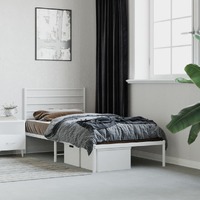  Metal Bed Frame without Mattress with Headboard White 107x203 cm King Single