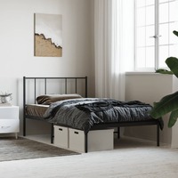  Metal Bed Frame without Mattress with Headboard Black 90x190 cm