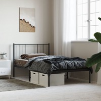  Metal Bed Frame without Mattress with Headboard Black 107x203 cm King Single