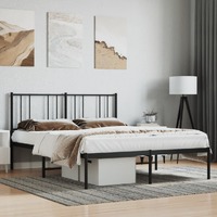  Metal Bed Frame without Mattress with Headboard Black 135x190 cm