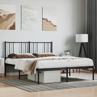  Metal Bed Frame without Mattress with Headboard Black 150x200 cm