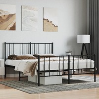  Metal Bed Frame without Mattress with Footboard Black 135x190 cm