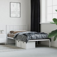  Metal Bed Frame without Mattress with Headboard White 90x190 cm