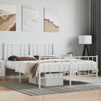  Metal Bed Frame without Mattress with Footboard White 150x200 cm