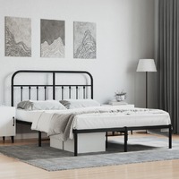  Metal Bed Frame without Mattress with Headboard Black 135x190 cm