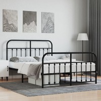  Metal Bed Frame without Mattress with Footboard Black 135x190 cm