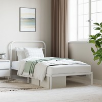  Metal Bed Frame without Mattress with Headboard White 107x203 cm King Single
