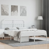  Metal Bed Frame without Mattress with Headboard White 150x200 cm