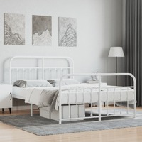  Metal Bed Frame without Mattress with Footboard White 150x200 cm