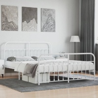  Metal Bed Frame without Mattress with Footboard White 183x203 cm King