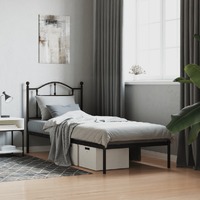  Metal Bed Frame without Mattress with Headboard Black 90x190 cm