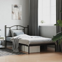  Metal Bed Frame without Mattress with Headboard Black 107x203 cm King Single