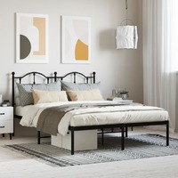  Metal Bed Frame without Mattress with Headboard Black 135x190 cm