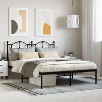  Metal Bed Frame without Mattress with Headboard Black 150x200 cm