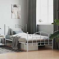  Metal Bed Frame without Mattress with Footboard White 107x203 cm King Single