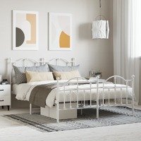  Metal Bed Frame without Mattress with Footboard White 135x190 cm