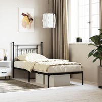  Metal Bed Frame without Mattress with Headboard Black 90x190 cm