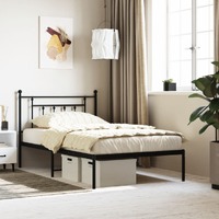  Metal Bed Frame without Mattress with Headboard Black 107x203 cm King Single