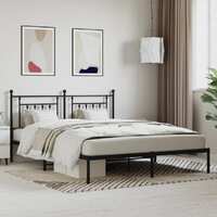  Metal Bed Frame without Mattress with Headboard Black 183x203 cm King