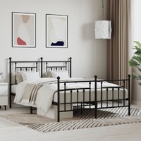  Metal Bed Frame without Mattress with Footboard Black 150x200 cm