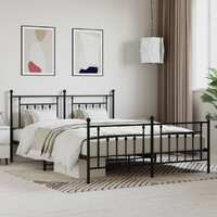  Metal Bed Frame without Mattress with Footboard Black 183x203 cm King
