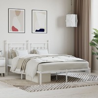  Metal Bed Frame without Mattress with Headboard White 150x200 cm