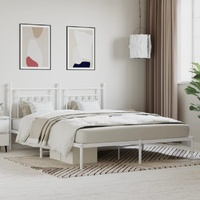  Metal Bed Frame without Mattress with Headboard White 183x203 cm King