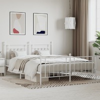  Metal Bed Frame without Mattress with Footboard White 183x203 cm King
