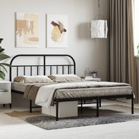  Metal Bed Frame without Mattress with Headboard Black 135x190 cm