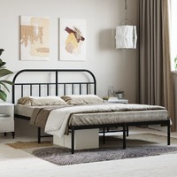  Metal Bed Frame without Mattress with Headboard Black 150x200 cm