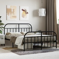  Metal Bed Frame without Mattress with Footboard Black 135x190 cm