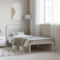  Metal Bed Frame without Mattress with Headboard White 107x203 cm King Single