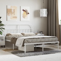  Metal Bed Frame without Mattress with Headboard White 150x200 cm