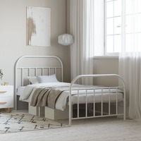  Metal Bed Frame without Mattress with Footboard White 107x203 cm King Single