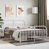  Metal Bed Frame without Mattress with Footboard White 150x200 cm
