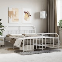  Metal Bed Frame without Mattress with Footboard White 183x203 cm King