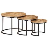  Nesting Tables 3 pcs Solid Rough Wood Mango