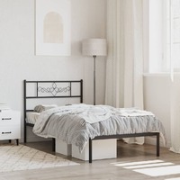  Metal Bed Frame without Mattress with Headboard Black 90x190 cm
