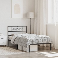  Metal Bed Frame without Mattress with Headboard Black 107x203 cm King Single