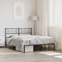  Metal Bed Frame without Mattress with Headboard Black 135x190 cm