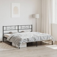  Metal Bed Frame without Mattress with Headboard Black 183x203 cm King