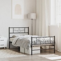  Metal Bed Frame without Mattress with Footboard Black 107x203 cm King Single