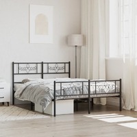  Metal Bed Frame without Mattress with Footboard Black 135x190 cm