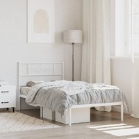  Metal Bed Frame without Mattress with Headboard White 107x203 cm King Single