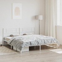  Metal Bed Frame without Mattress with Headboard White 183x203 cm King