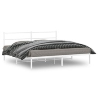  Metal Bed Frame without Mattress with Headboard White 183x203 cm King