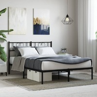 Metal Bed Frame without Mattress with Headboard Black 150x200 cm