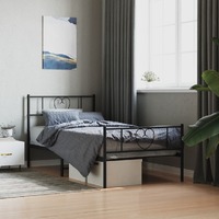  Metal Bed Frame without Mattress with Footboard Black 107x203 cm King Single