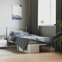  Metal Bed Frame without Mattress with Headboard White 90x190 cm